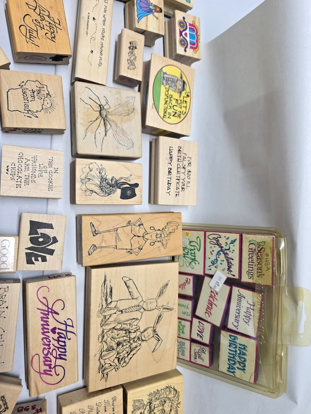 Lot Of 94 Vintage And Modern Wooden And Rubber Ink Stamps Arts Crafts