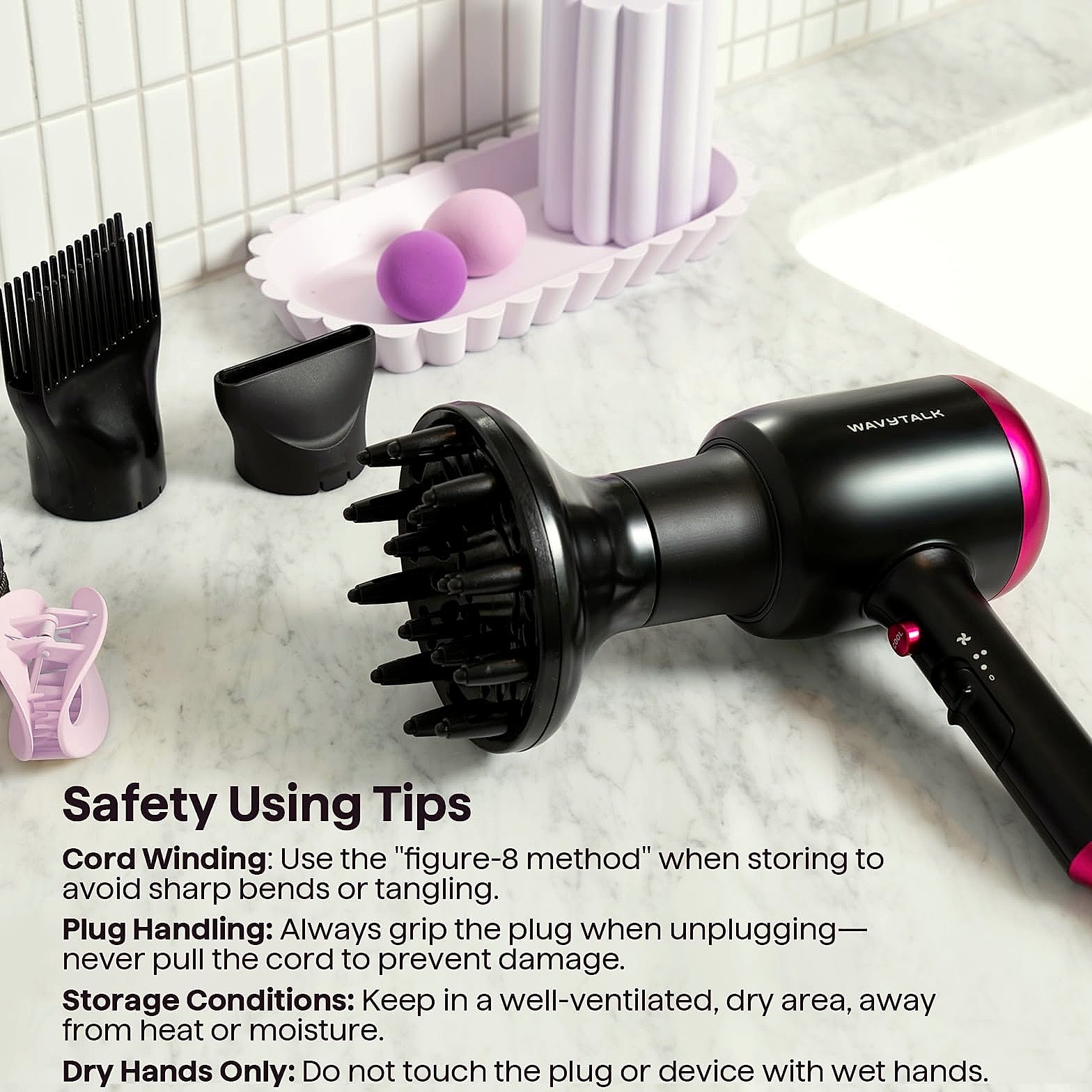 Wavytalk 1875W Ionic Hair Dryer with Diffuser and Comb