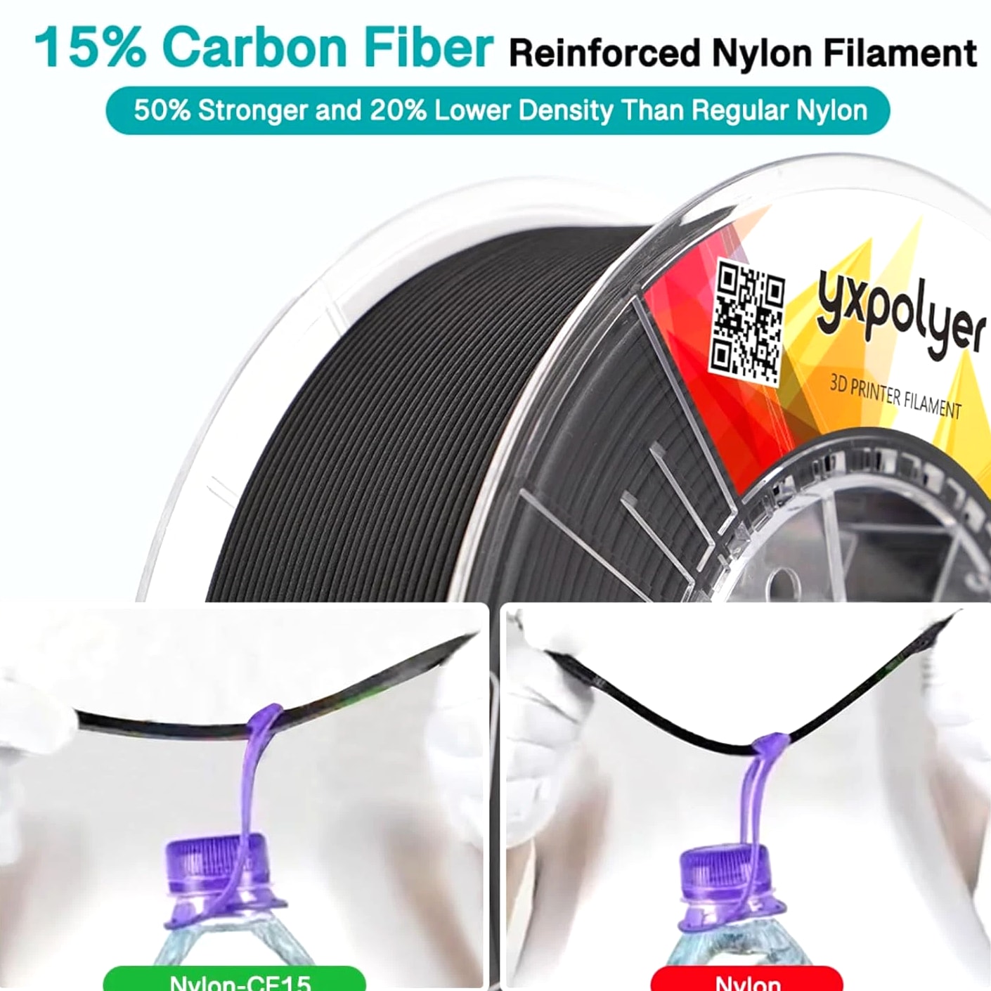 Carbon Fiber Nylon Filament PA6-CF 3D Printer Filament 1.75Mm 1Kg with PC Spool