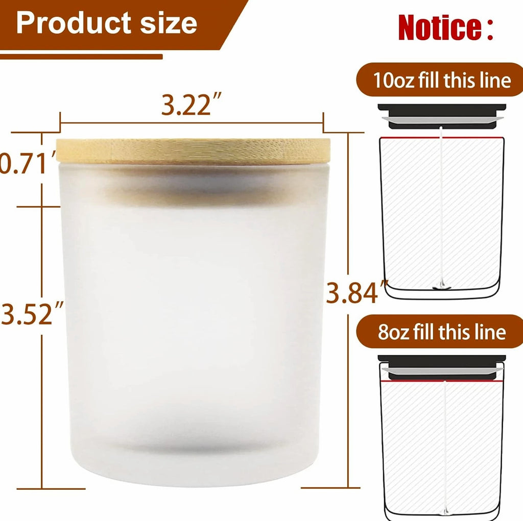 CONNOO 12 Pack 10 Oz Frosted Glass Candle Jars with Bamboo Lids for Candle Making