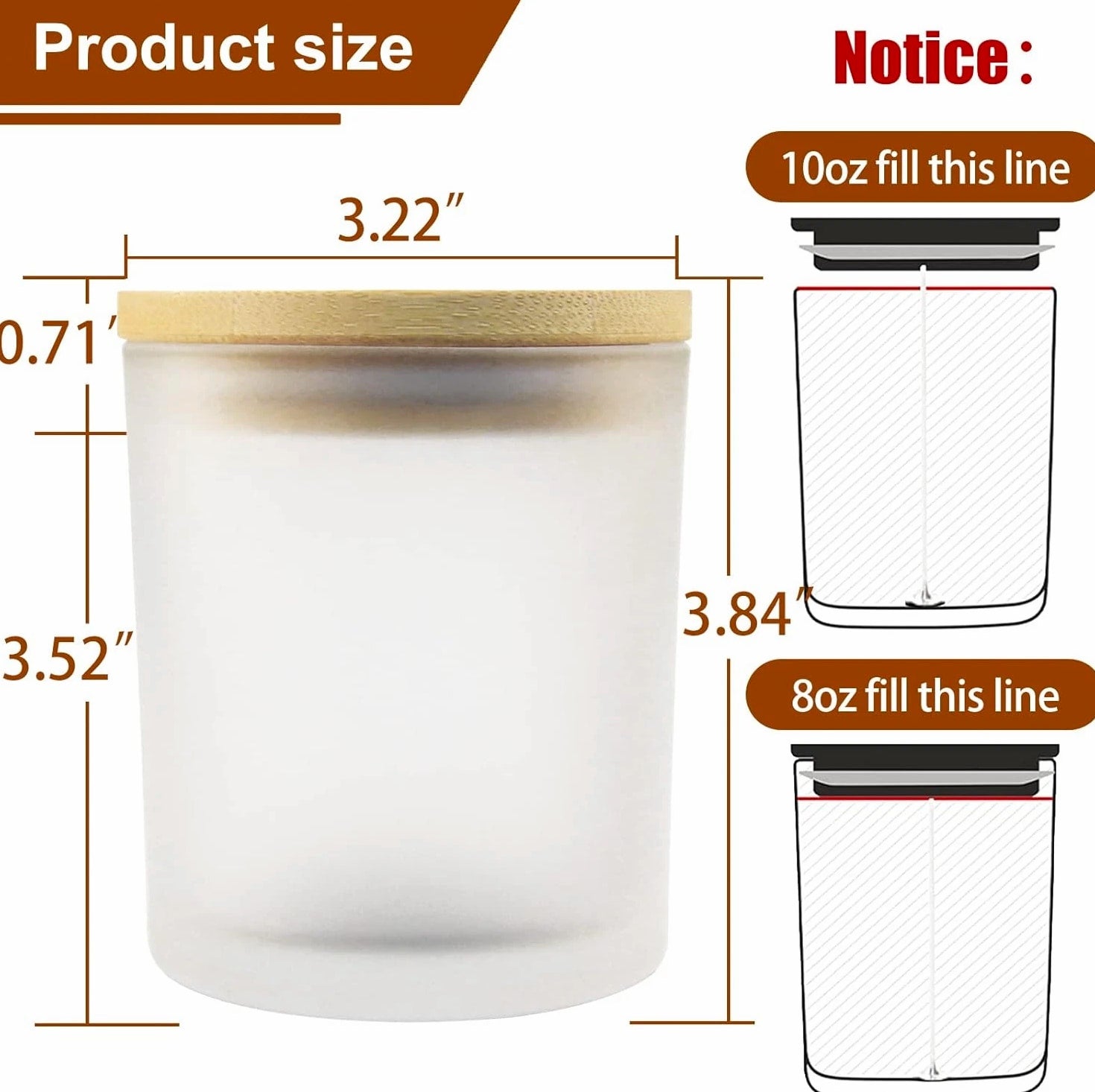 CONNOO 12 Pack 10 Oz Frosted Glass Candle Jars with Bamboo Lids for Candle Making