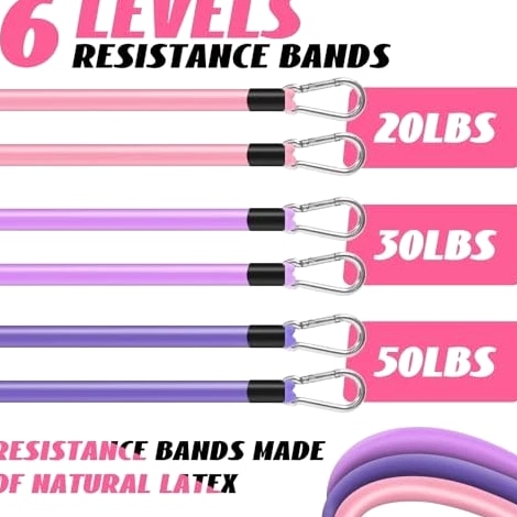 Pilates Bar Kit with Resistance Bands for Working Out, Pilates Equipment Pink