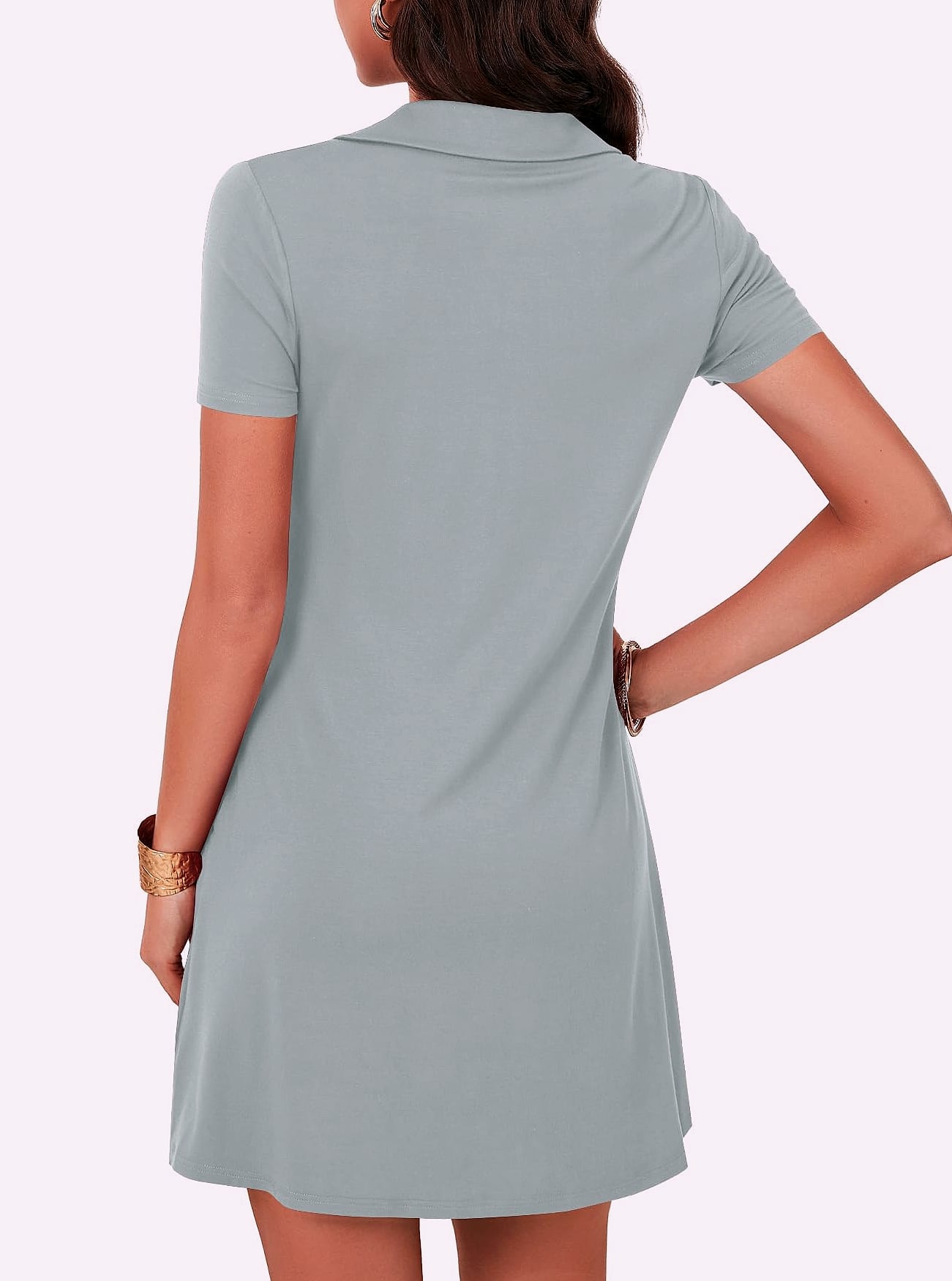 LYANER Women's Zipper V-Neck Mini Dress with Ruffle A-Line