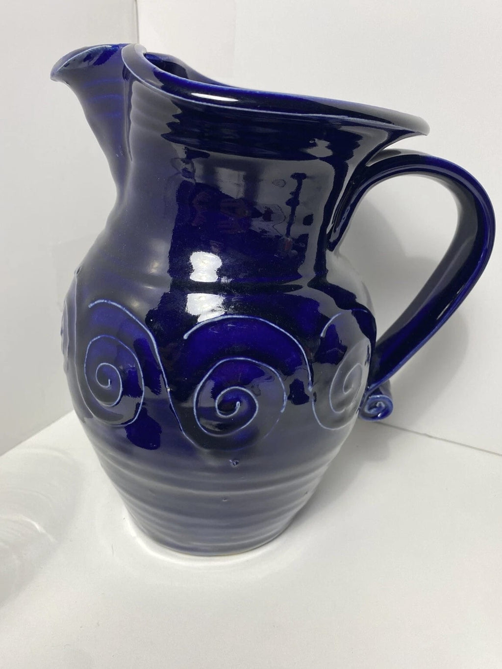 Studio pottery pitcher cobalt blue and glass Wine Glass Statement Piece