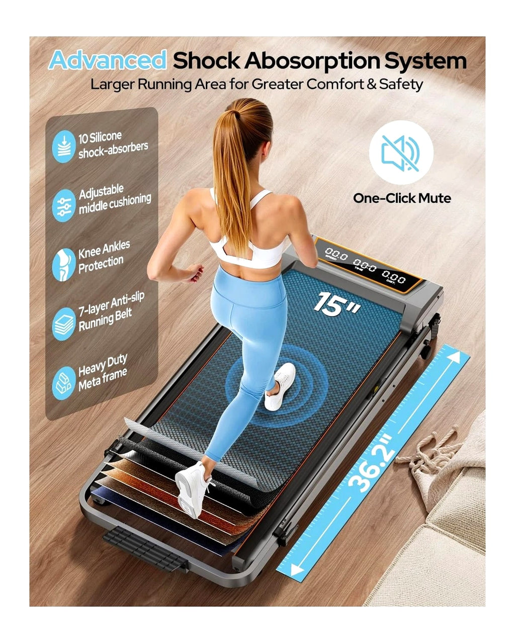 Treadmill Walking Pad with 12% Incline, Handle Bar Height Adjustable, One-cl...