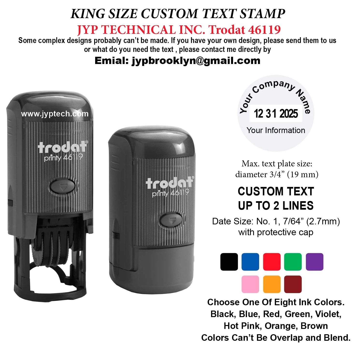Trodat 46119 Round Rubber Self Inking Stamp 2 Lines Text and Date