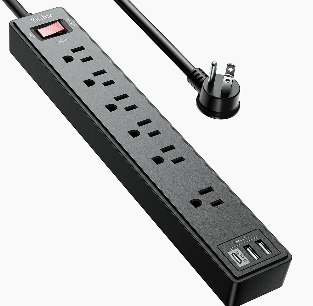 Yintar 6-Foot Power Strip with 6 Outlets and 3 USB Ports
