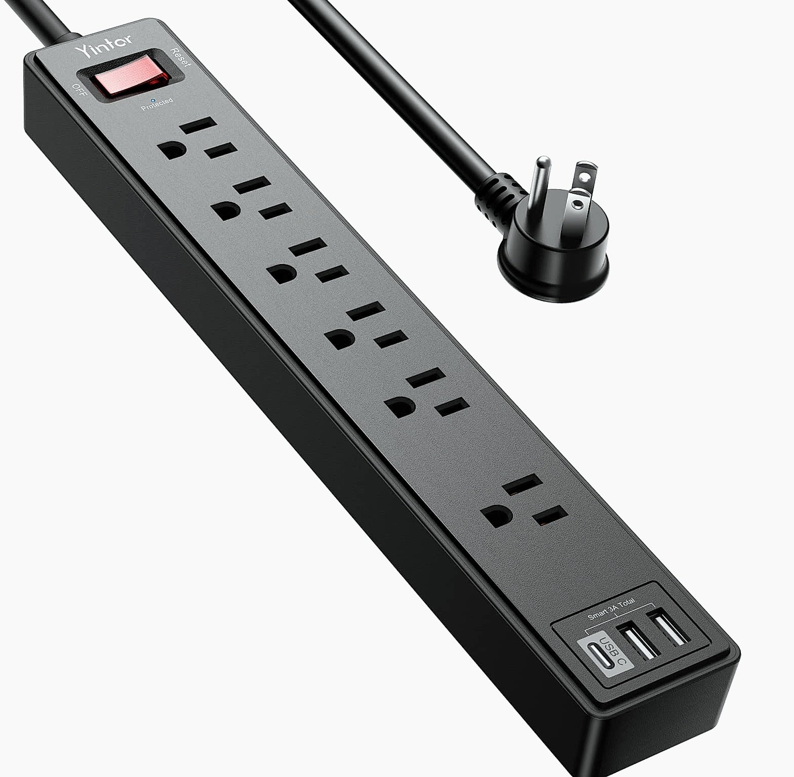 Yintar 6-Foot Power Strip with 6 Outlets and 3 USB Ports