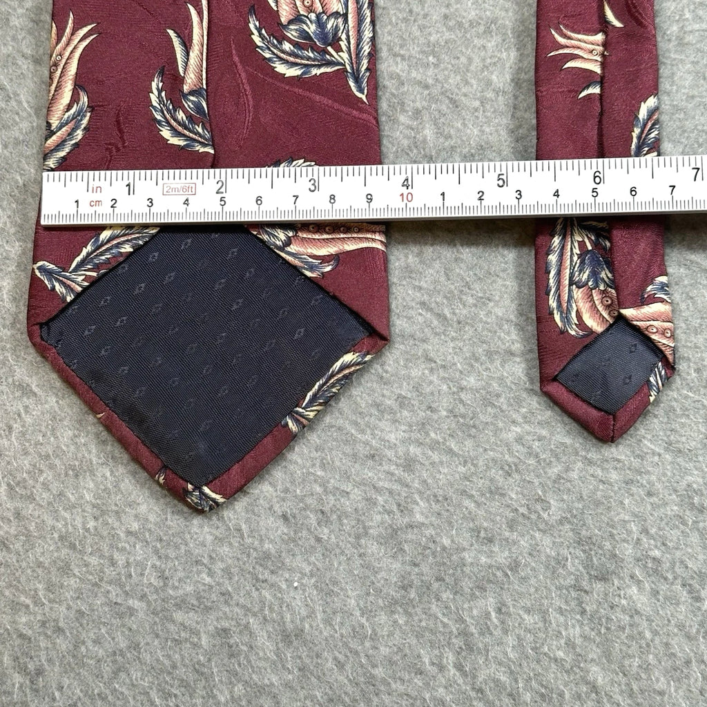 Vintage B Altman Silk Tie, Burgundy Floral Narrow 90s Mens Necktie 58x3.75in
