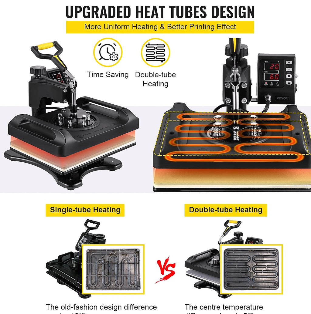 SucceBuy 30x38cm 8-in-1 Heat Press Machine with 360 Rotation