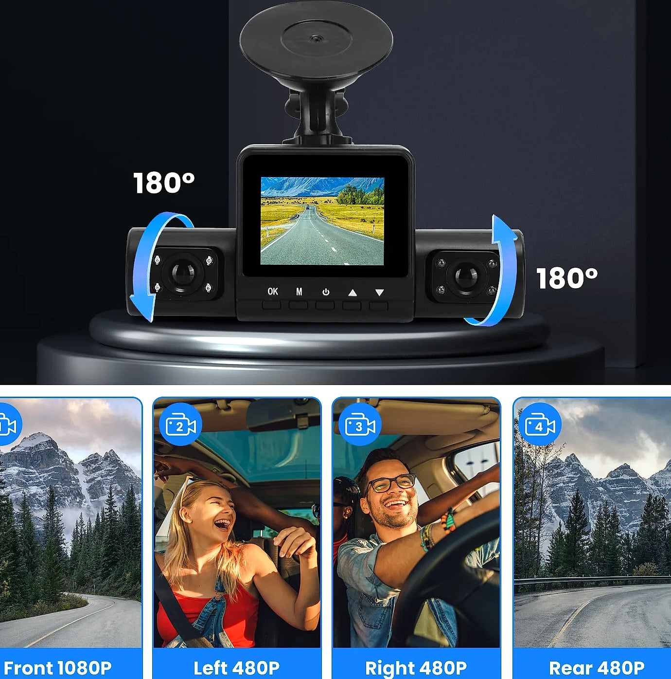 4 Channel 360° Dash Cam System 1080P Front 480P Interior