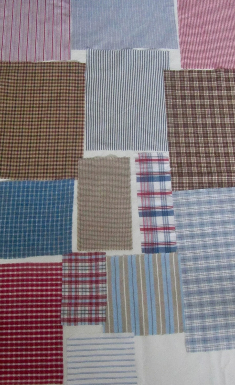 Vintage check and stripe fabric bundle, Sewing notions lot, Haberdashery