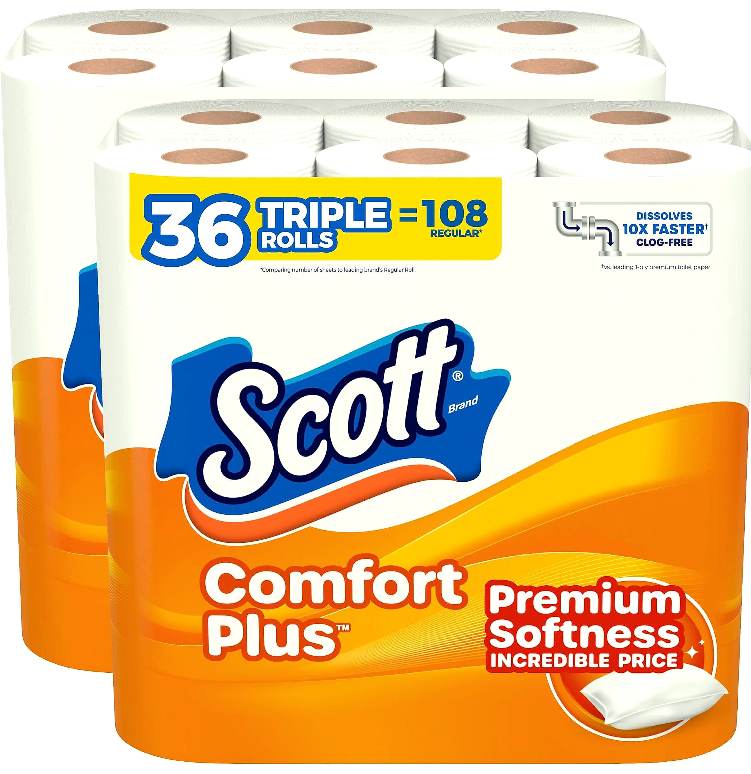 Scott ComfortPlus Toilet Paper, 12 Triple Rolls, 1-Ply Bath Tissue