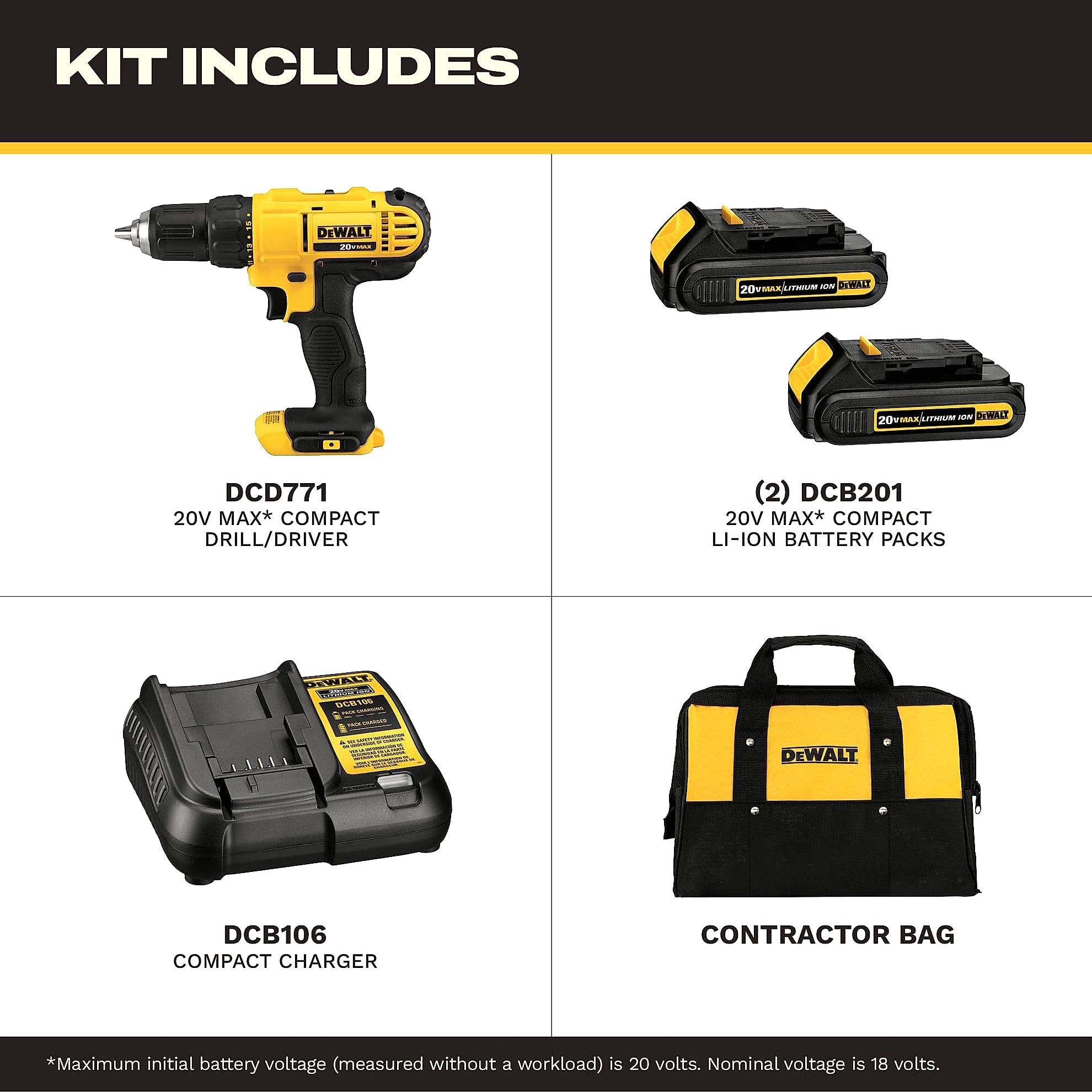 DeWalt DCD771C2 20V Cordless Drill Driver Kit with 2 Batteries