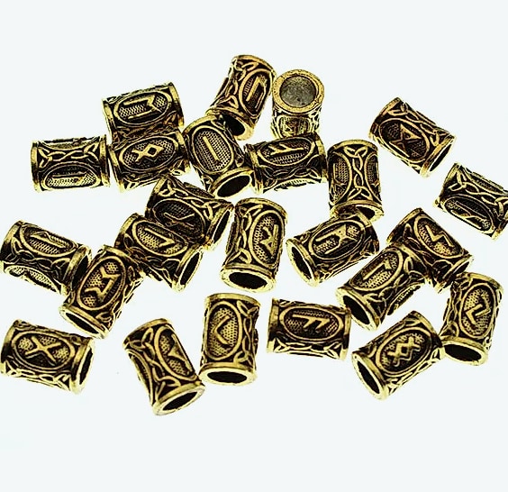 Viking Runes Beard Beads 24pc Set Tiwaz Tyr Sol Charms