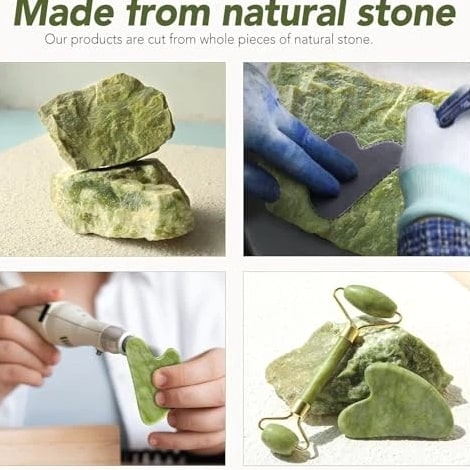 Jade Roller & Gua Sha Set for Face - Cooling, Firming, Sculpting Tool for Skin