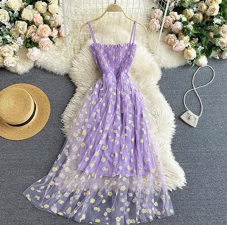 YUOOMUOO Women's Floral Print Mesh Party Dress