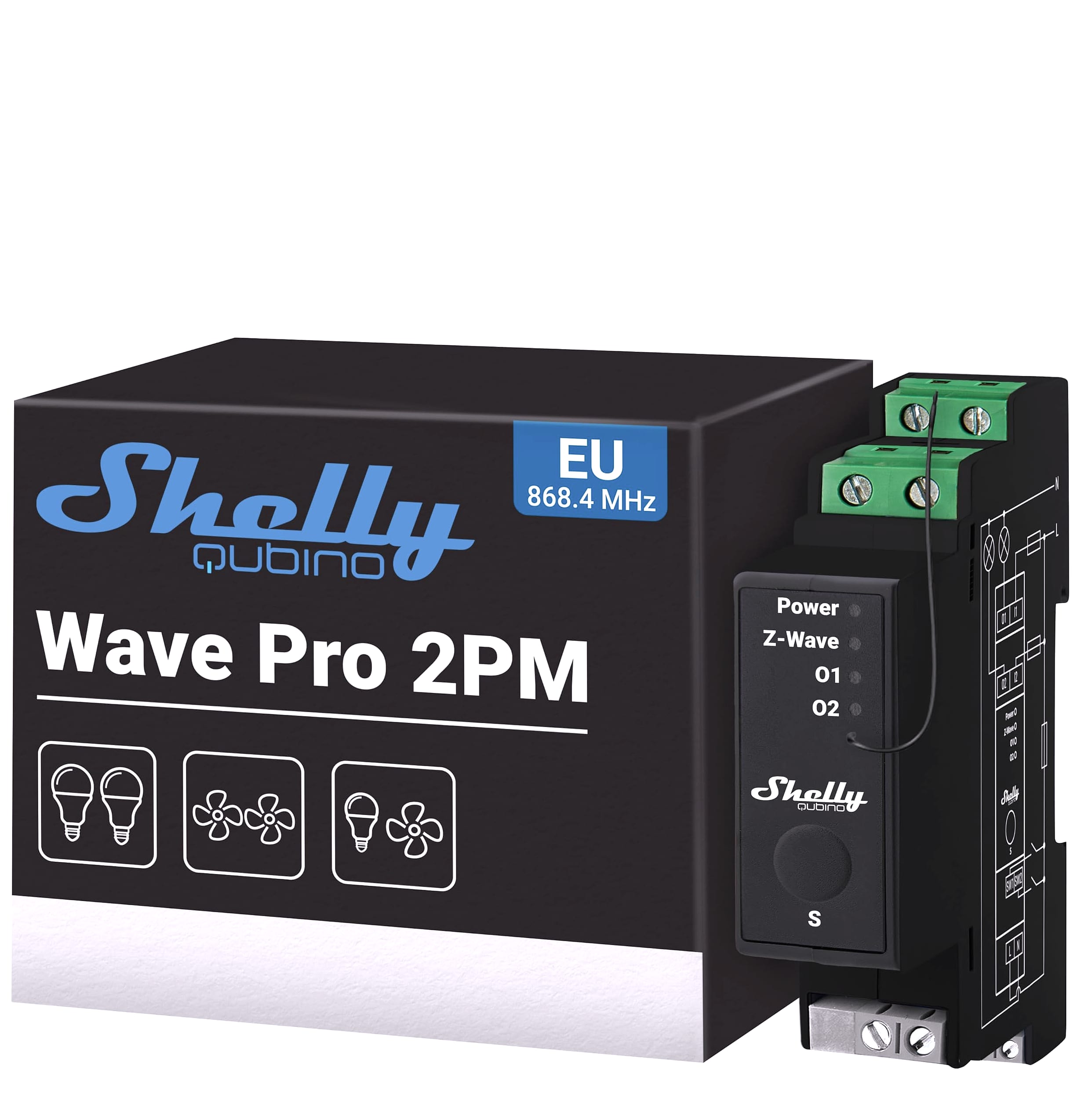 Shelly Wave Pro 2PM Z-Wave Smart Switch 2-Channel DIN Rail