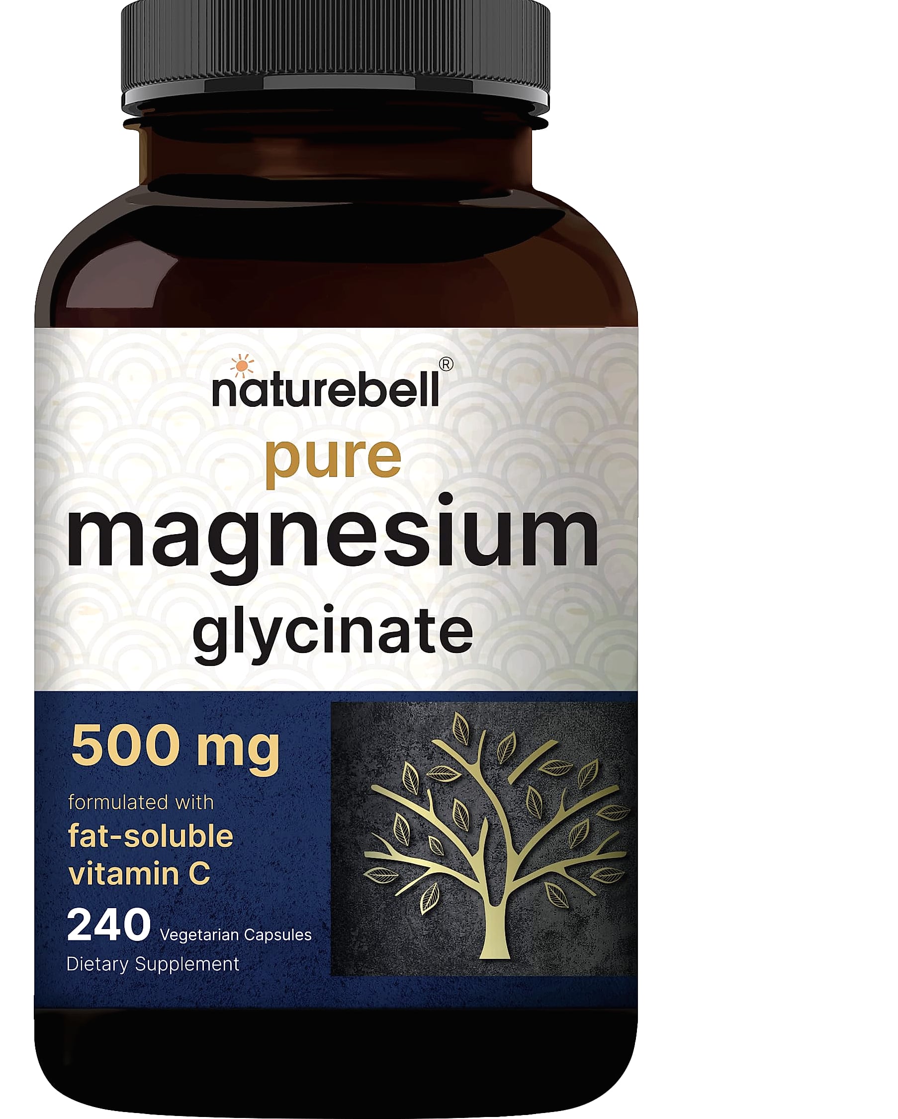 NatureBell Magnesium Glycinate 500mg, 240 Veggie Capsules