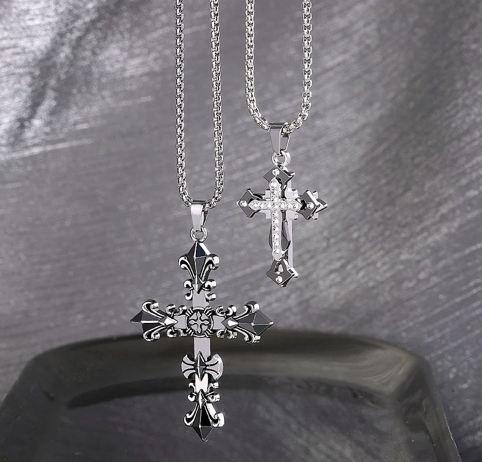 Dress-Up Vintage Cross Pendant Necklace Men Gothic Style