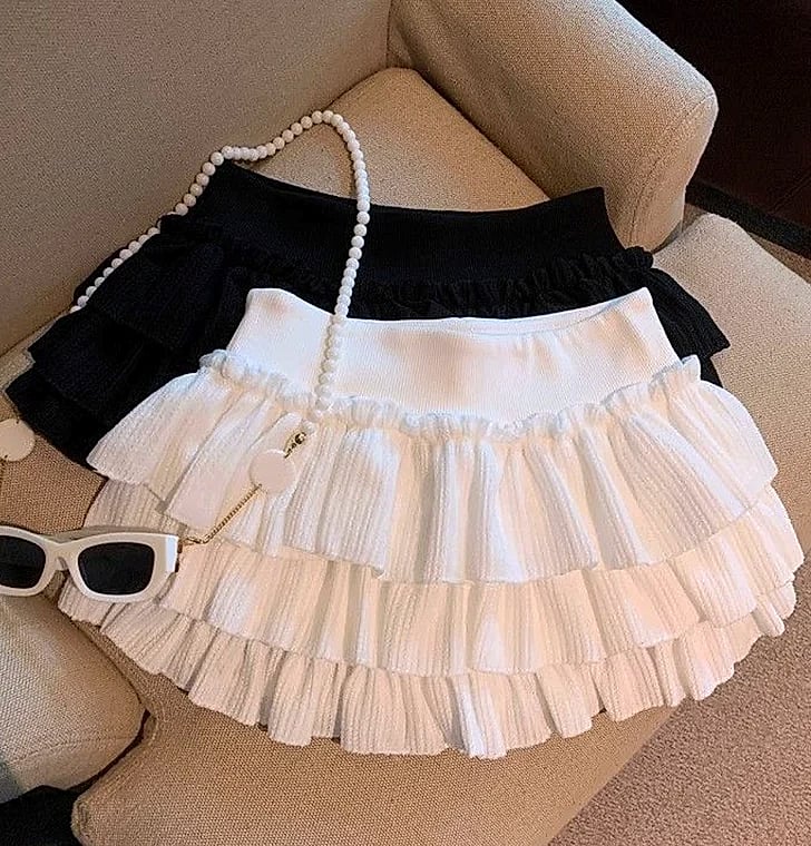 XPQBB Women's Mini Skirt Korean Fashion Ruched Ruffle
