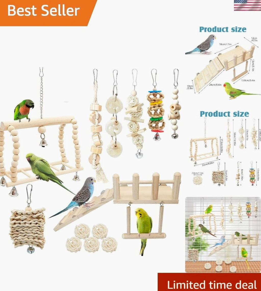 13PCS Hanging Bird Toys Set with Perches and Chew Toys - Perfect for Parakeets