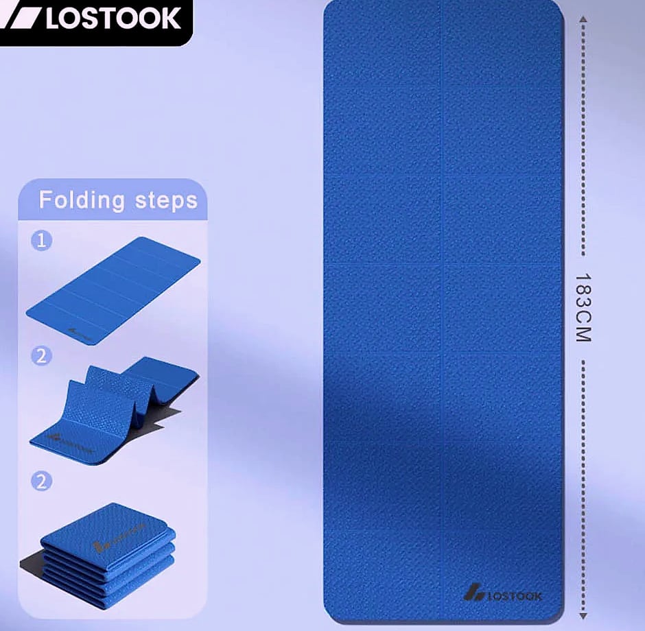 Lostook 4mm TPE Foldable Yoga Mat 183x61cm for Travel