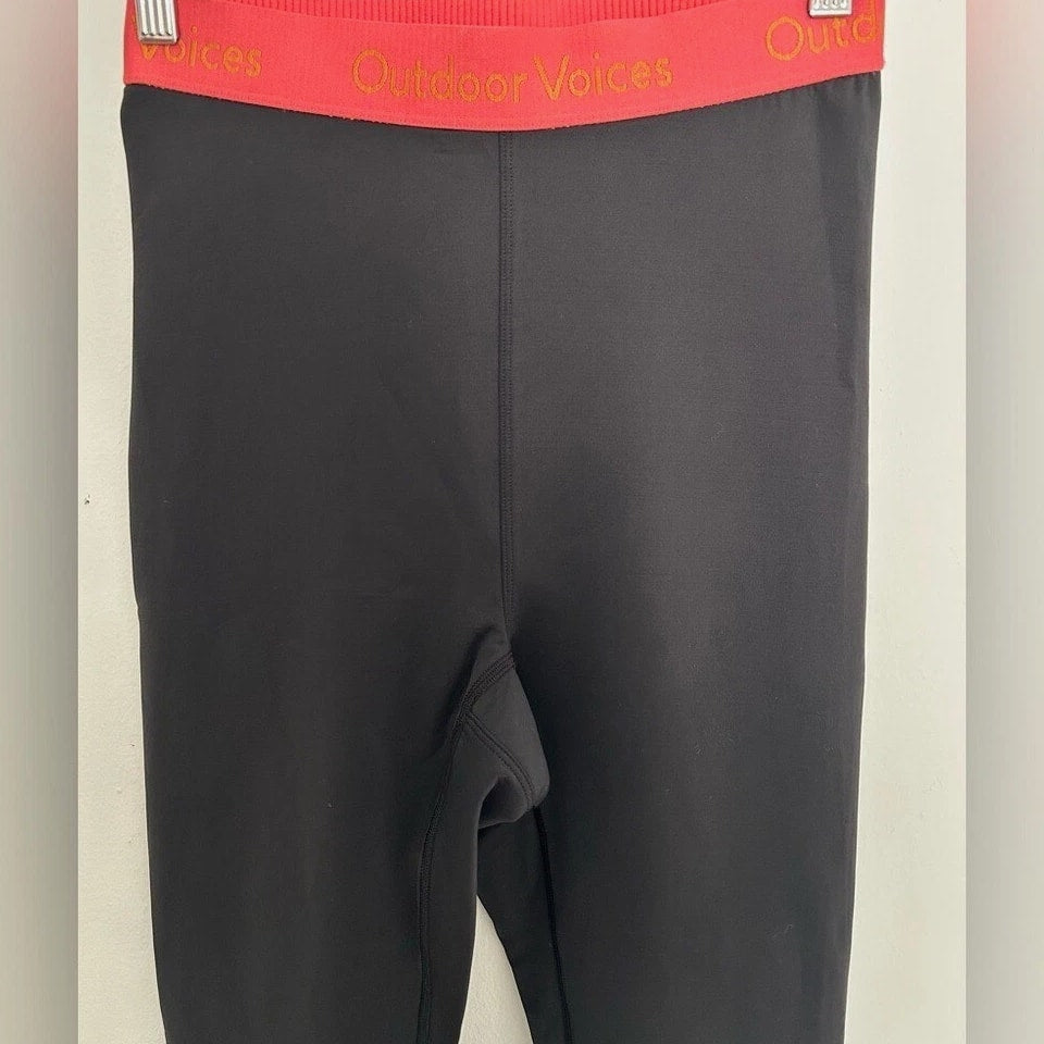 Outdoor Voices Coolmax Lined Black Athletic Scuba Leggings Logo Waistband S