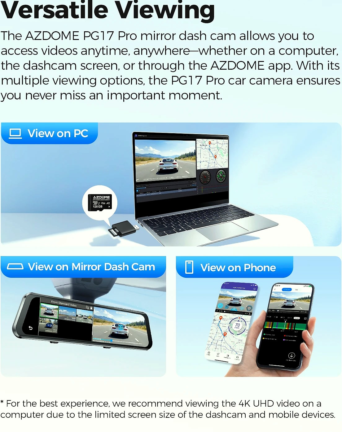 AZDOME PG17 Pro Dual Dash Cam 4K Front 2.5K Rear