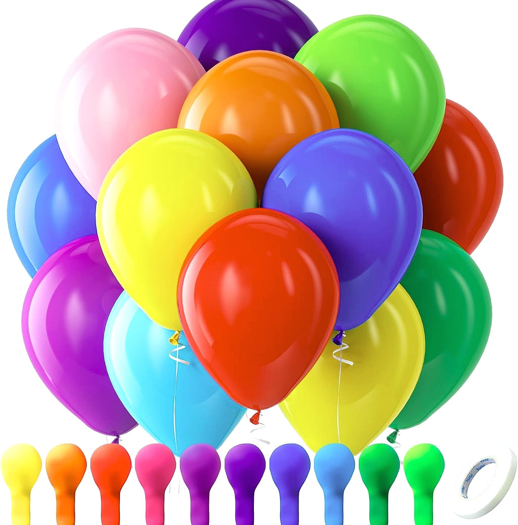 Bezente 12 Inch Rainbow Latex Balloons, 100 Pack Party Decorations