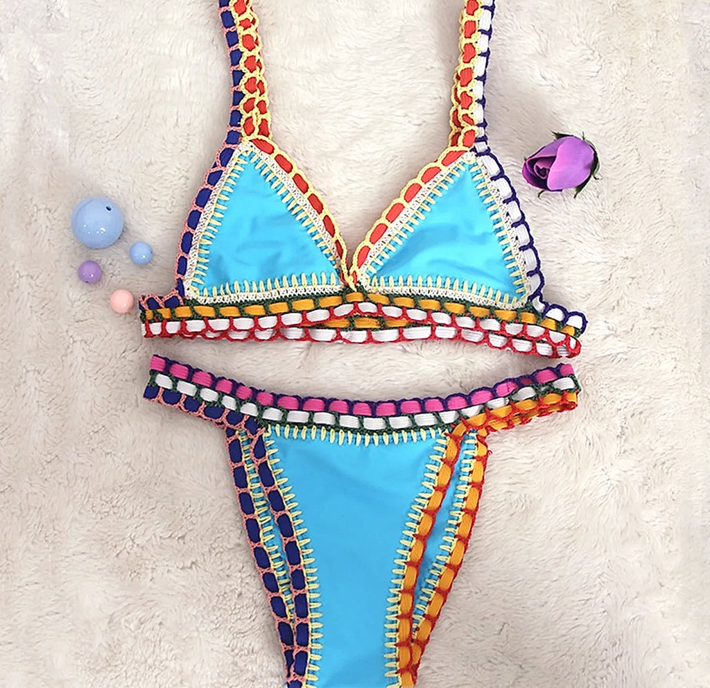 Sporlike Pink Crochet Bikini Set Women Swimwear