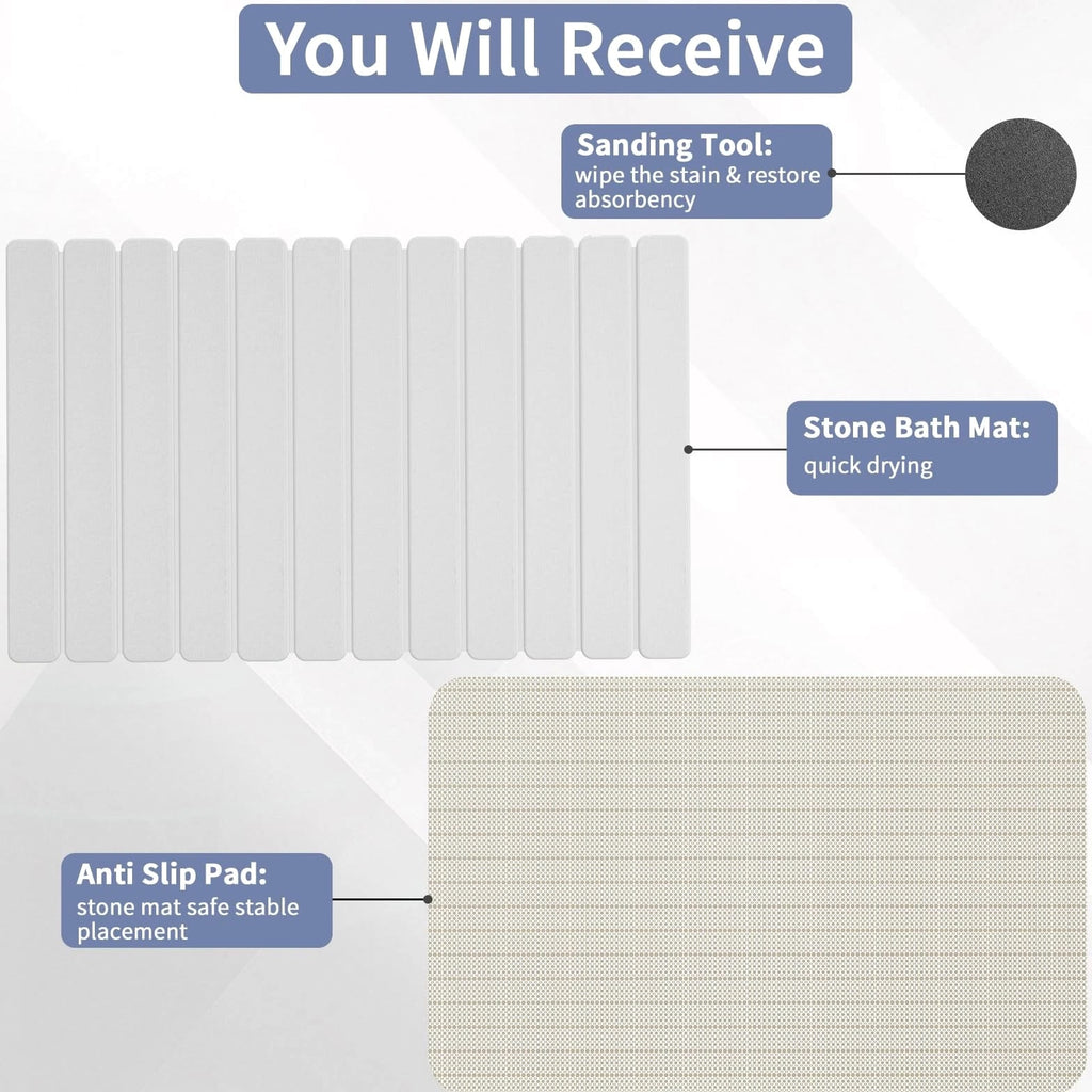 Large Stone Bath Mat 31.5 x 19.7in, Quick Dry Diatomaceous Earth Mats for Bat...