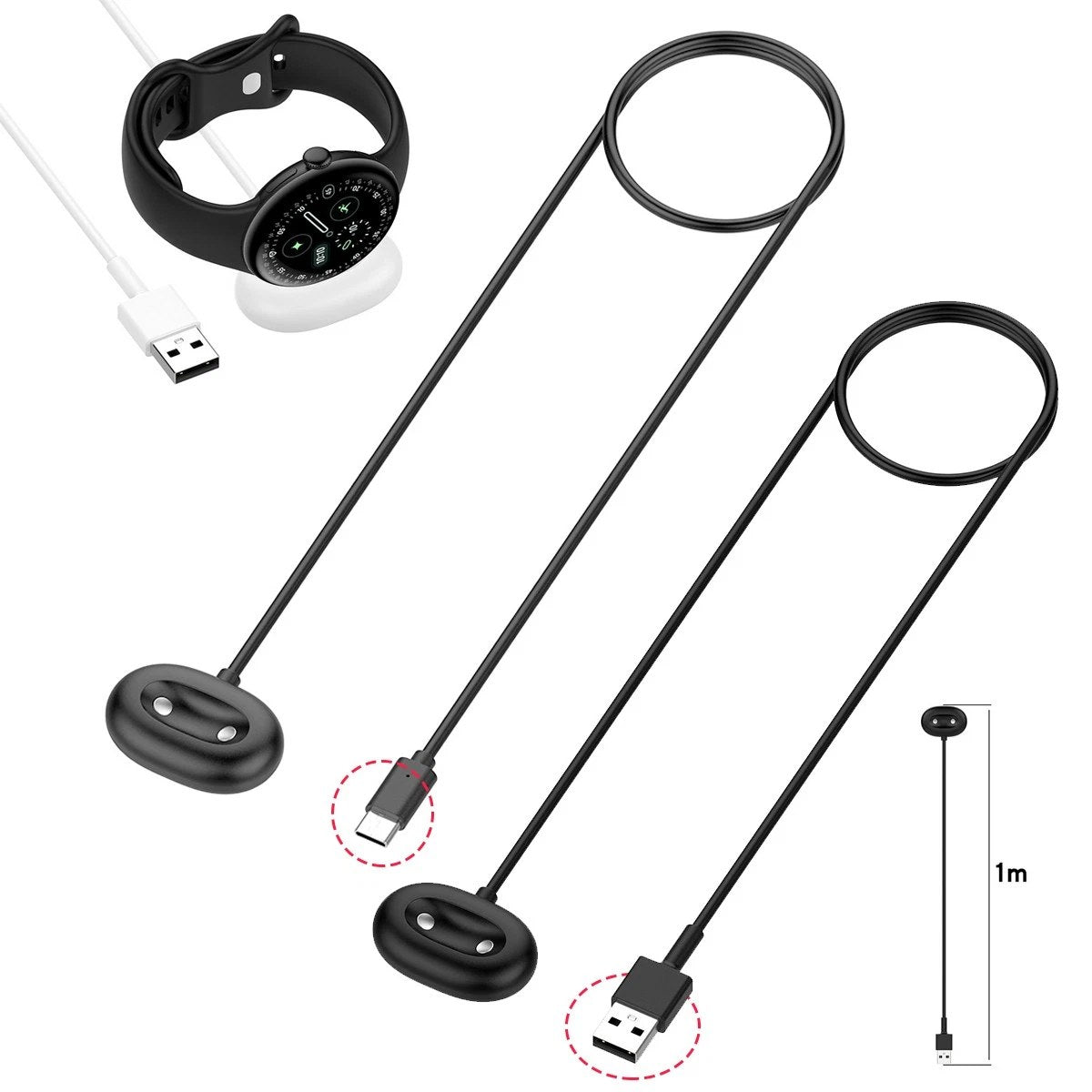 Watch Charger Cable Power Charge Wire USB/Type-C Fit For Google Pixel Watch 4