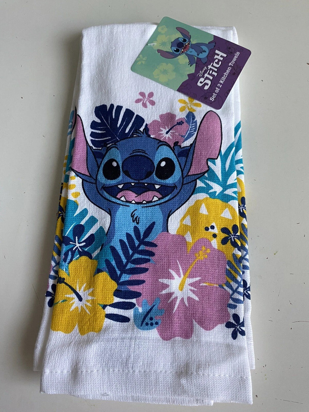 2 Pack Disney Lilo & Stitch Hand Kitchen Towels Floral Tropical Colorful NEW