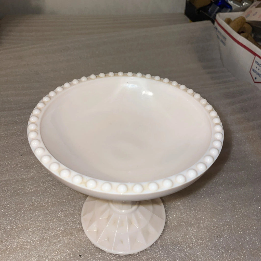 Jeanette Pink Milk Glass Vintage Pedestal Compote Windsor Pattern