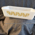 Anchor Hocking Fire King Ovenware Gold Atomic Starburst on White Milk Glass Loaf
