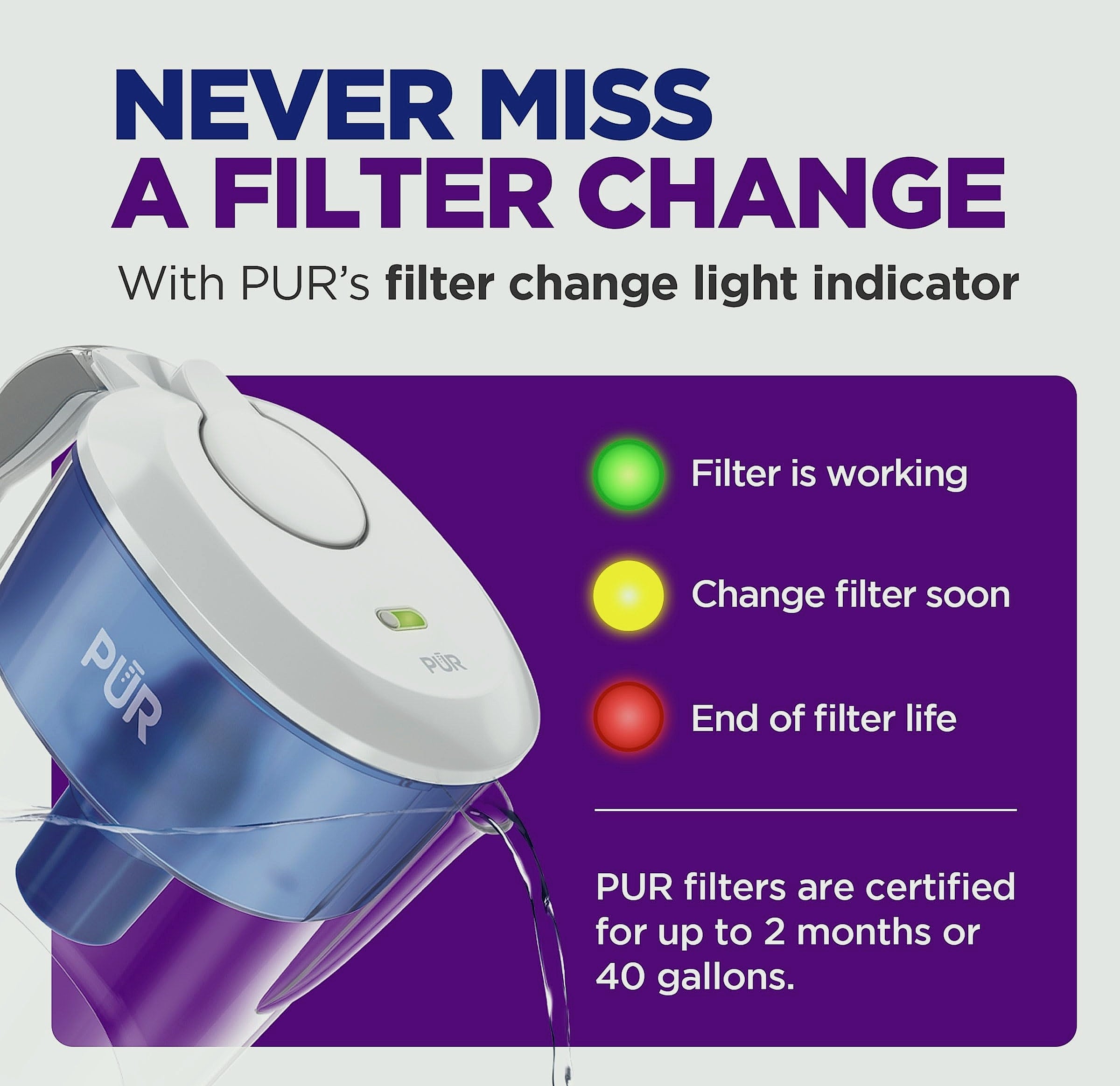 PUR 11-Cup Water Pitcher with Filter and Change Indicator