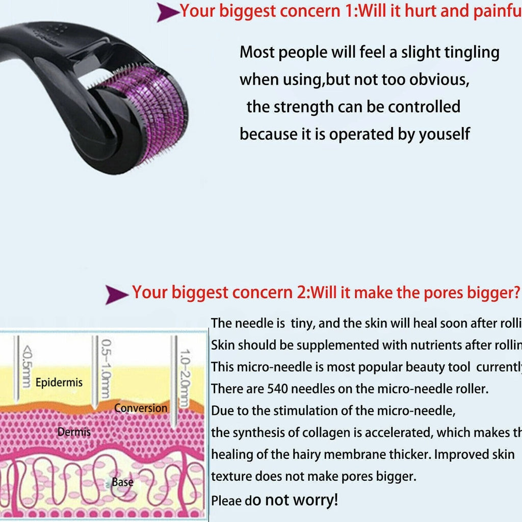 Derma Roller for Hair Loss, Beard Growth 540 0.5-2.0mm Microneedle Dermaroller