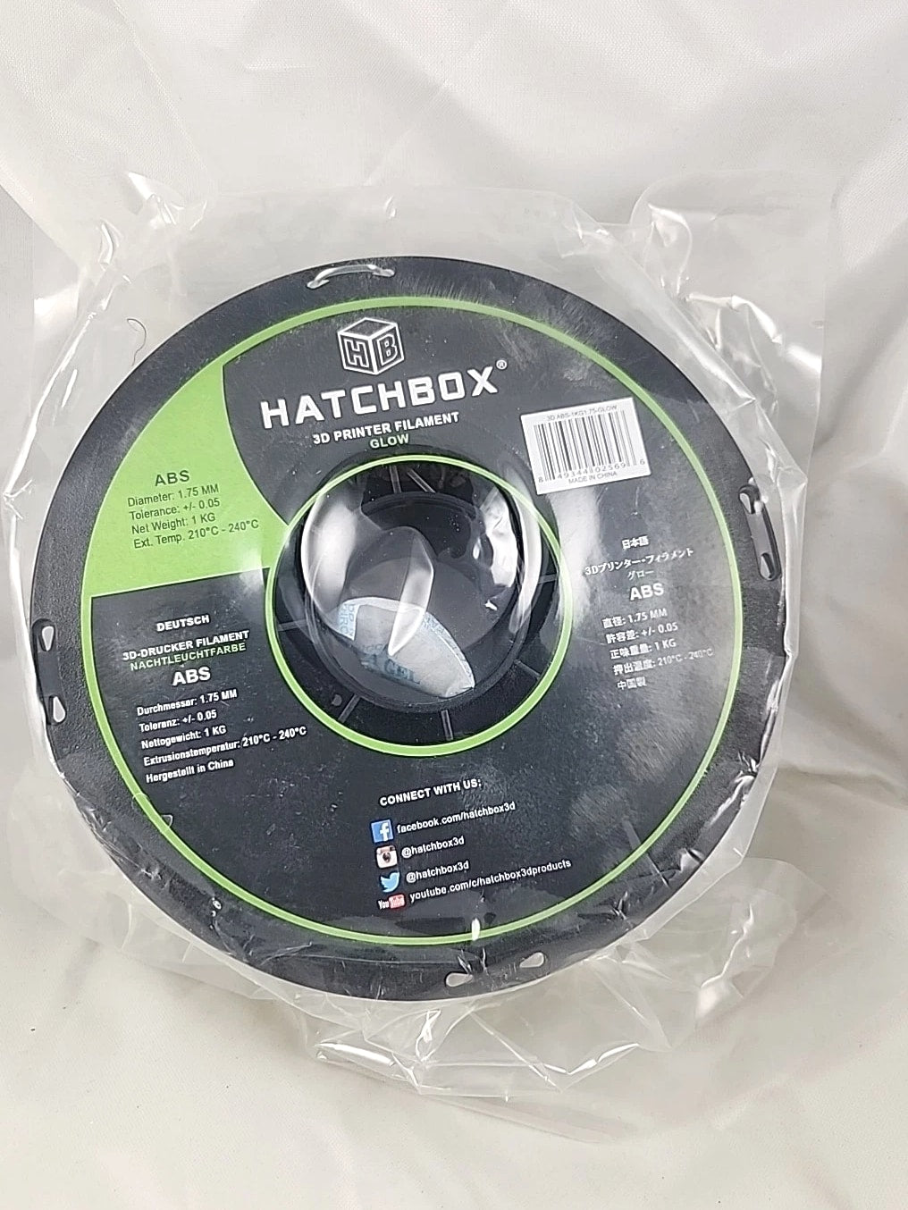 HATCHBOX PLA 1.75mm 3D Printer Filament Glow In The Dark, 1kg Spool