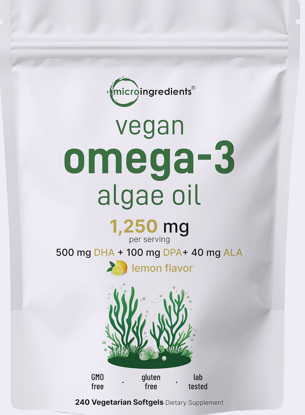 Micro Ingredients Vegan Omega 3 Algae Oil, 240 Softgels