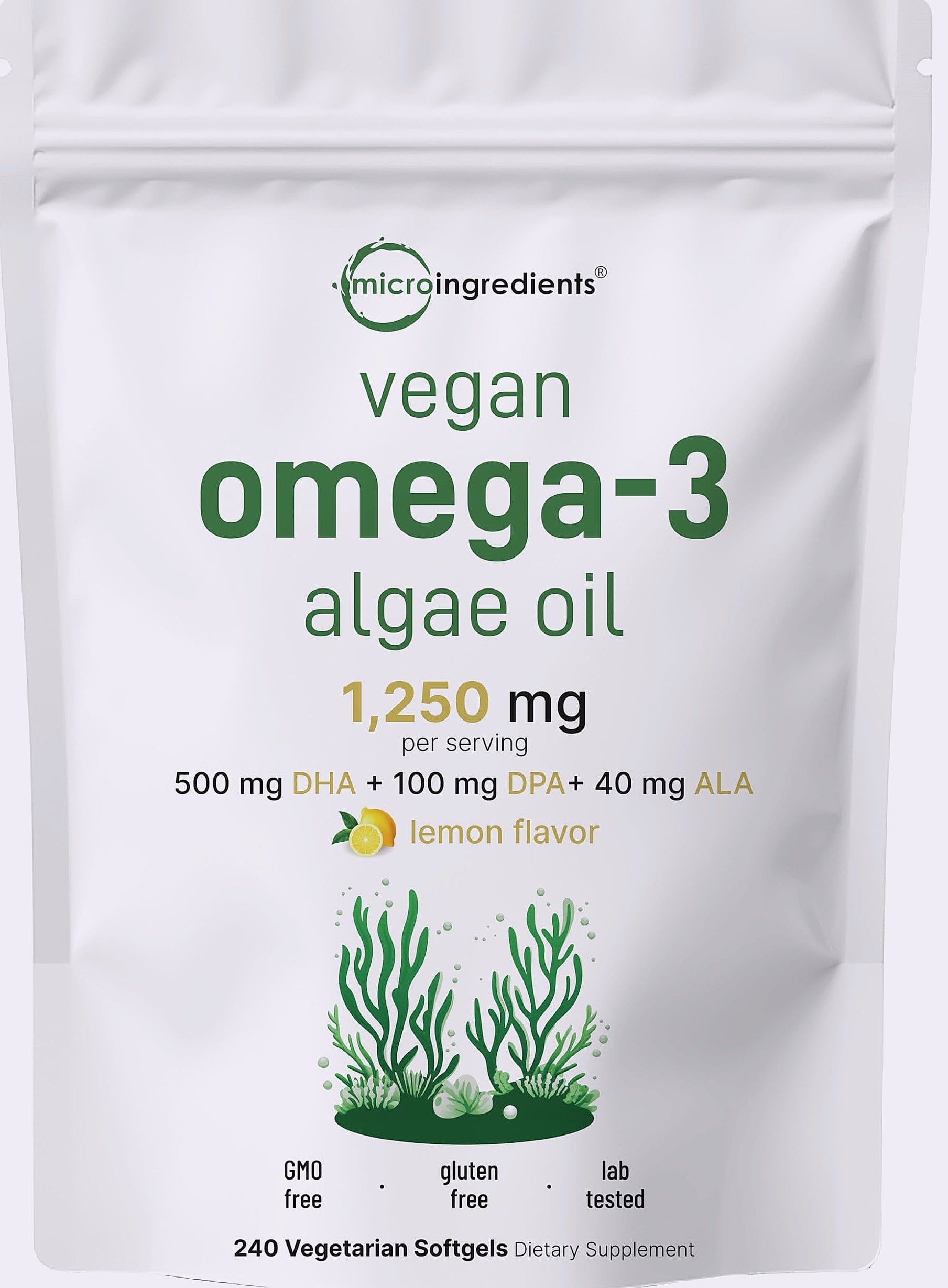 Micro Ingredients Vegan Omega 3 Algae Oil, 240 Softgels
