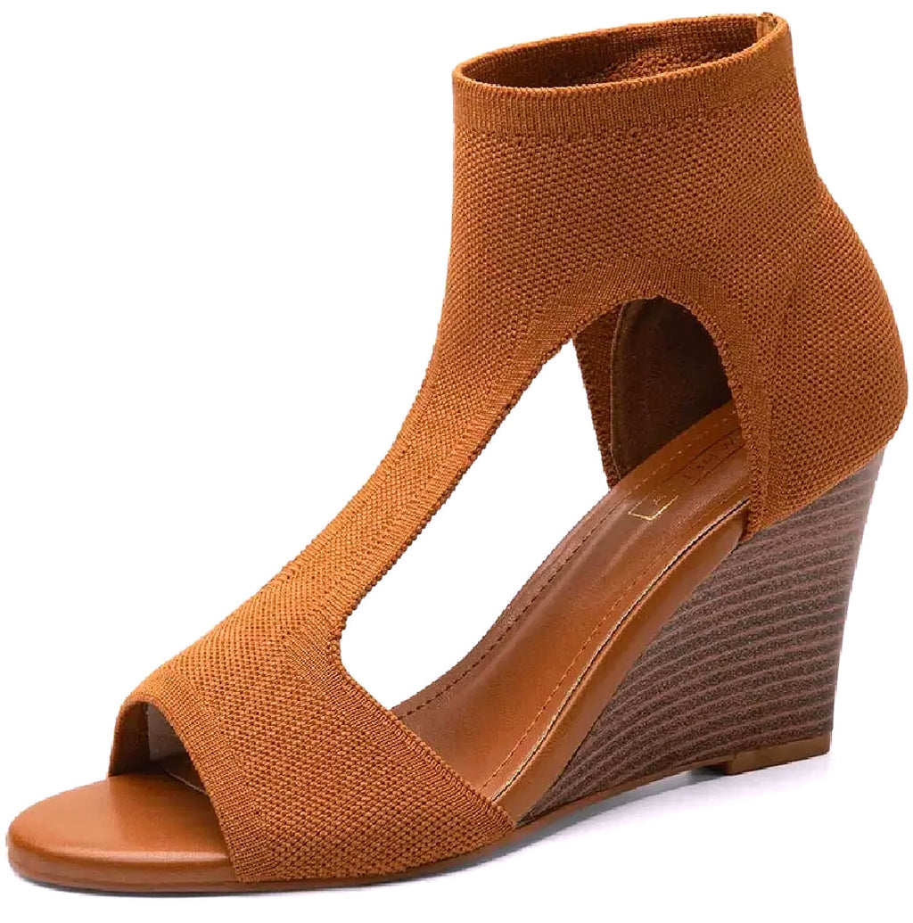 NEWBELLA Women's Knit Wedge Sandal Peep-Toe Slip-On