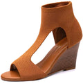 NEWBELLA Women's Knit Wedge Sandal Peep-Toe Slip-On