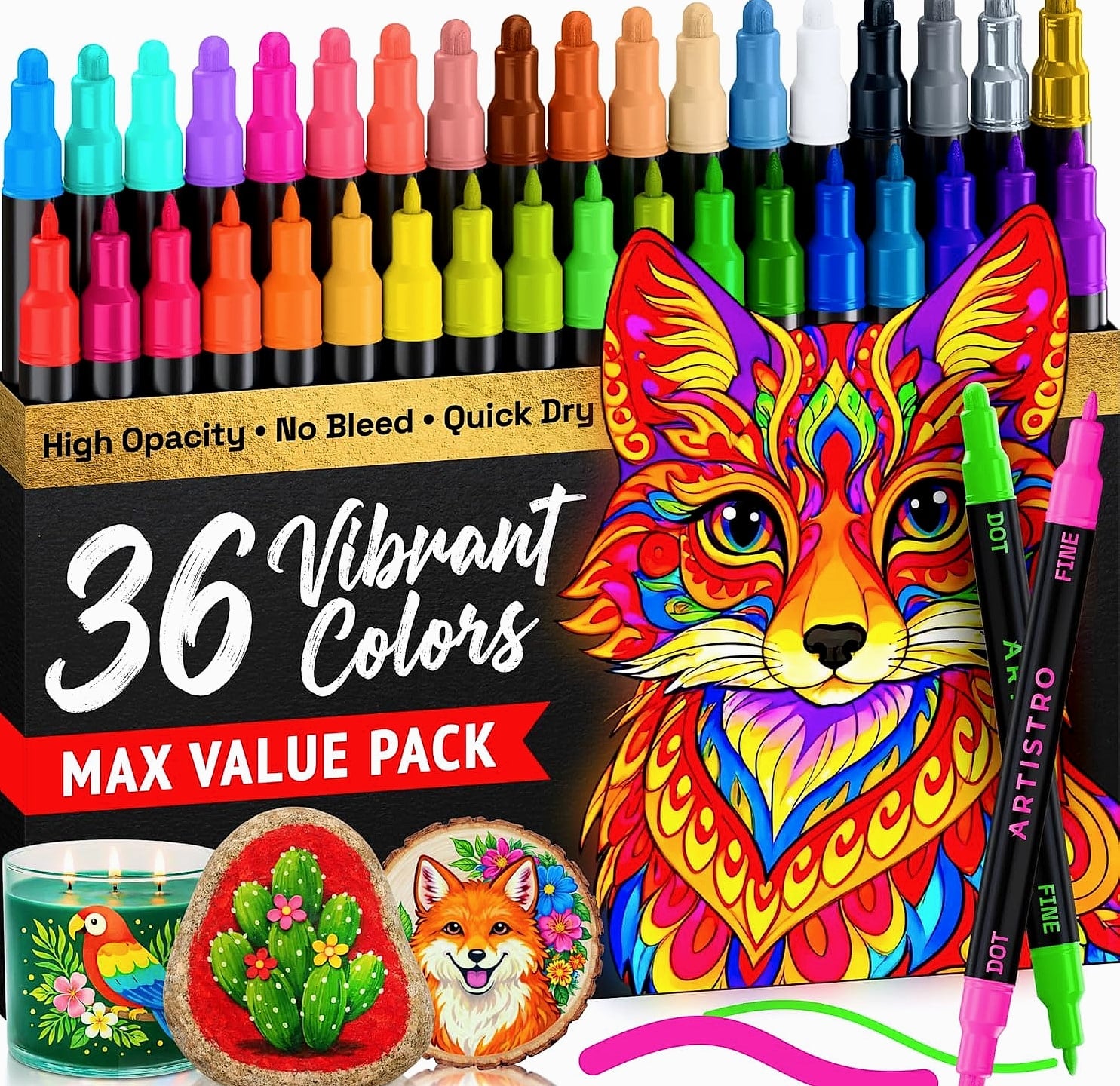 ARTISTRO 36 Dual-Tip Acrylic Paint Markers for Art and Crafts