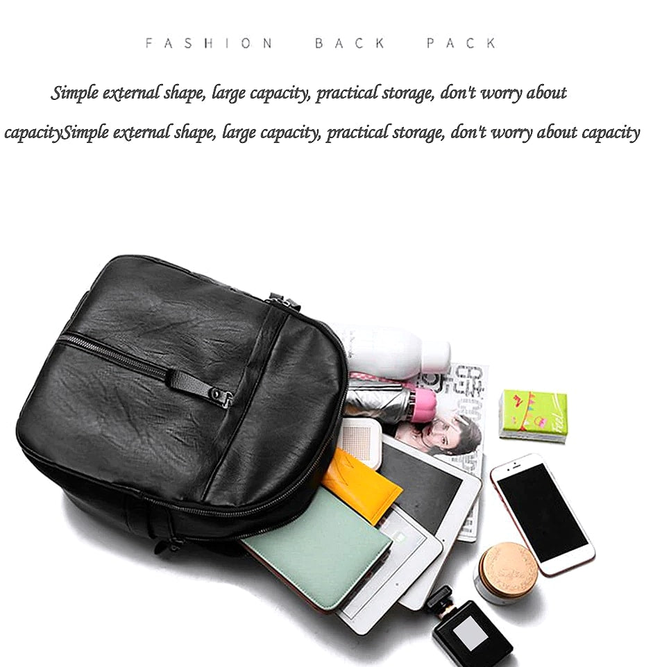 Women's PU Leather Backpack with Adjustable Straps, 29.5cm