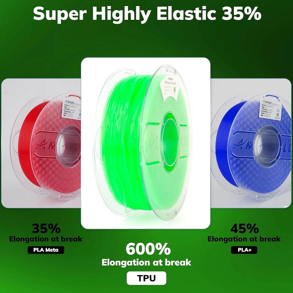 Flexible 95A TPU 3D Printer Filament - 1kg Glow Green for Nighttime Projects