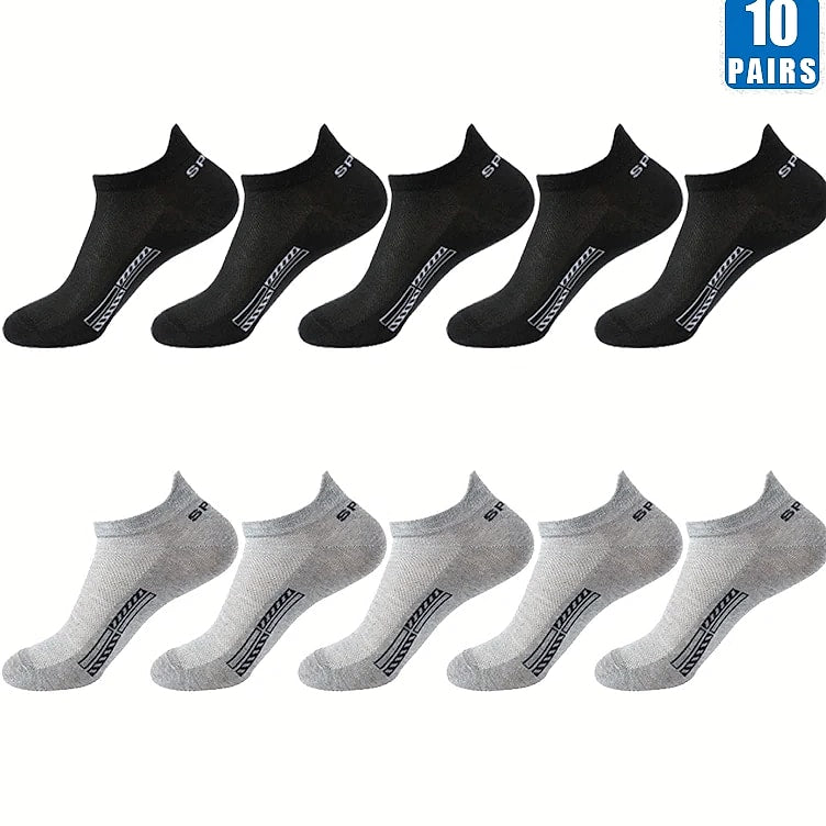 Men's Breathable Mesh Cotton Socks 10 Pairs Short Tube