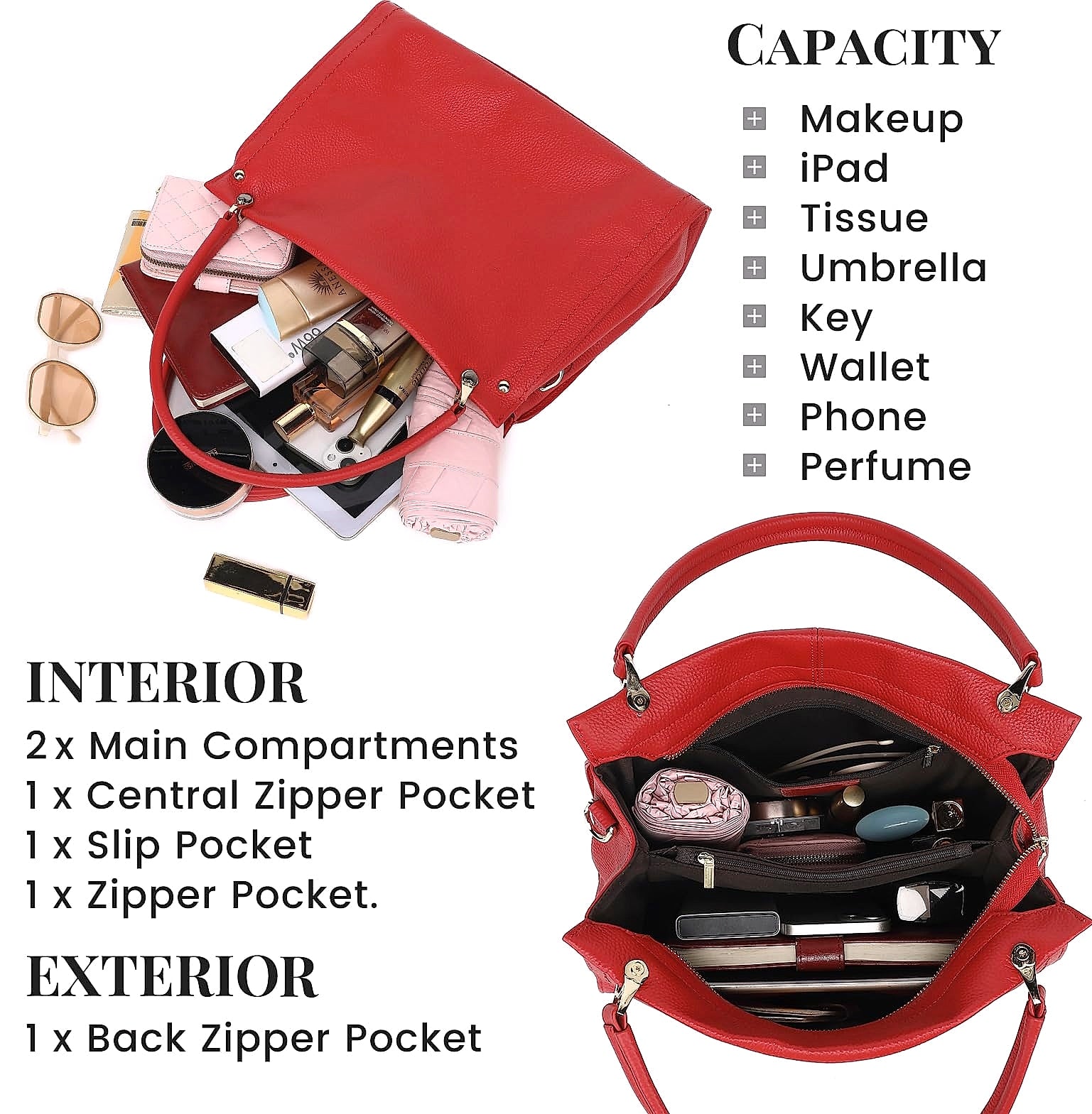 KOGTLA Medium Genuine Leather Tote Handbag for Women