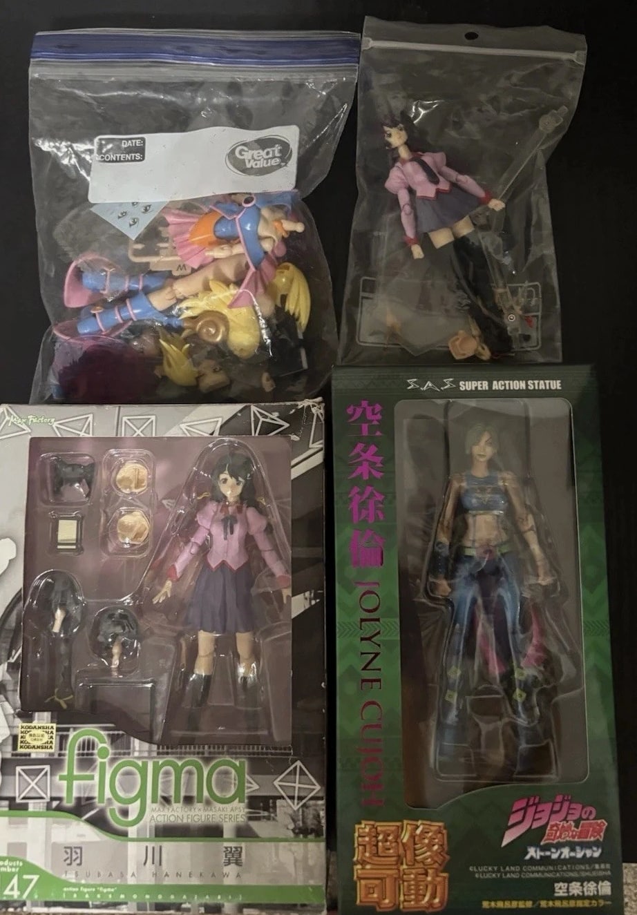 Anime Figure Lot (4) - Jolyne, Hanekawa, Hitagi, And Dark Magician Girl