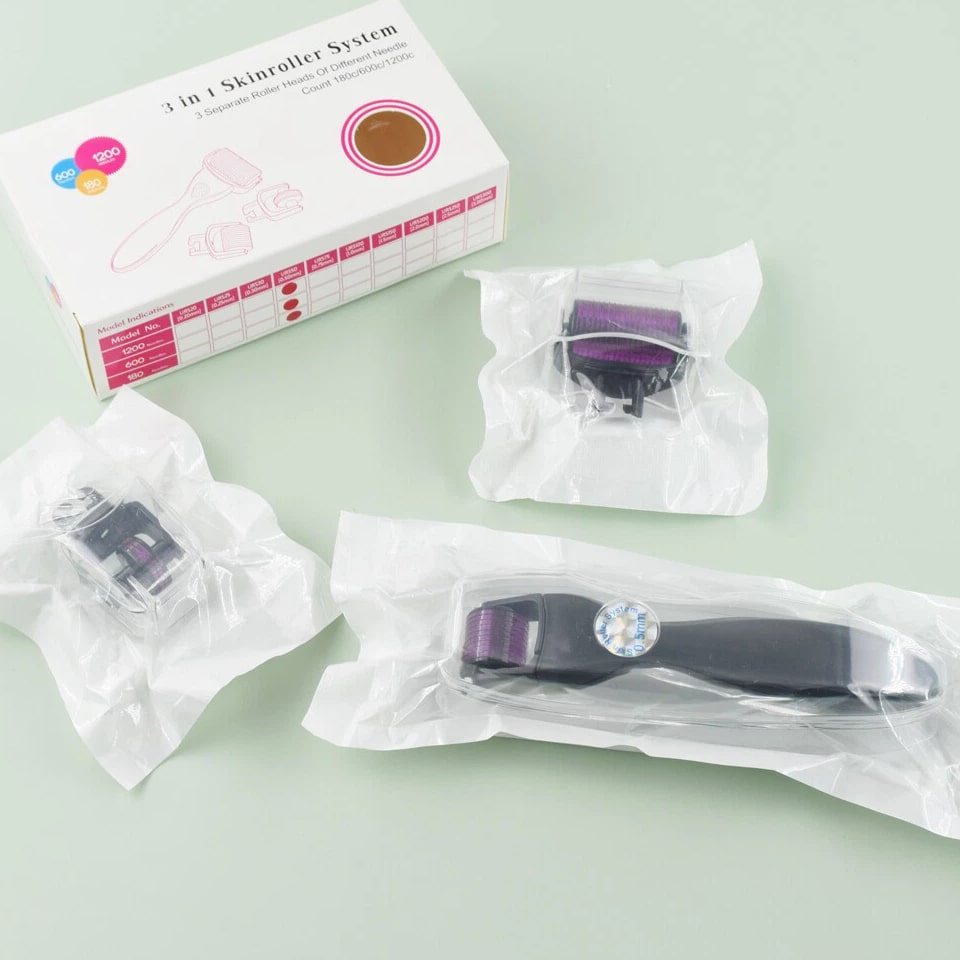 Derma Roller Kit For Face, Beard, Hair 540 Titanium Microneedle 0.5/1/1.5mm